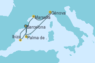 Visitando Barcelona, Palma de Mallorca (España), Génova (Italia), Marsella (Francia), Ibiza (España), Barcelona