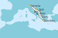Visitando Bari (Italia), Venecia (Italia), Split (Croacia), Kotor (Montenegro), Corfú (Grecia), Zakinthos (Grecia), Bari (Italia)