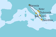 Visitando Venecia (Italia), Dubrovnik (Croacia), Kotor (Montenegro), Corfú (Grecia), Zakinthos (Grecia), Bari (Italia), Venecia (Italia)