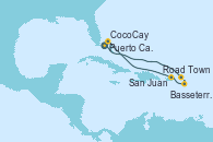 Visitando Puerto Cañaveral (Florida), Road Town (Isla Tórtola/Islas Vírgenes), Basseterre (Antillas), San Juan (Puerto Rico), CocoCay (Bahamas), Puerto Cañaveral (Florida)
