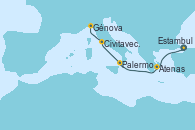 Visitando Estambul (Turquía), Estambul (Turquía), Atenas (Grecia), Palermo (Italia), Civitavecchia (Roma), Génova (Italia)