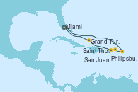 Visitando Miami (Florida/EEUU), Philipsburg (St. Maarten), Saint Thomas (Islas Vírgenes), San Juan (Puerto Rico), Grand Turks(Turks & Caicos), Miami (Florida/EEUU)