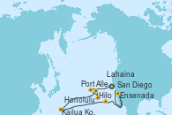 Visitando San Diego (California/EEUU), Port Allen, Kauai, Hawaiian, Honolulu (Hawai), Honolulu (Hawai), Lahaina (Hawai), Kailua Kona (Hawai/EEUU), Hilo (Hawai), Ensenada (México), San Diego (California/EEUU)