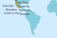 Visitando San Diego (California/EEUU), Cabo San Lucas (México), La Paz (México), Loreto (México), Mazatlan (México), Puerto Vallarta (México), Zihuatanejo (México), Manzanillo (México), San Diego (California/EEUU)