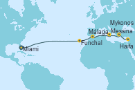 Visitando Miami (Florida/EEUU), Funchal (Madeira), Málaga, Messina (Sicilia), Mykonos (Grecia), Haifa (Israel)