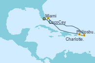 Visitando Miami (Florida/EEUU),Navegación,Navegación,Philipsburg (St. Maarten),Charlotte Amalie (St. Thomas),Navegación,CocoCay (Bahamas),Miami (Florida/EEUU)
