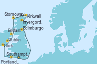 Visitando Southampton (Inglaterra), Portland, Dorset (Reino Unido), Cork (Irlanda), Dublin (Irlanda), Belfast (Irlanda), Stornoway (Isla de Lewis/Escocia), Kirkwall (Escocia), Invergordon (Escocia), Edimburgo (Escocia), Southampton (Inglaterra)