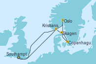 Visitando Southampton (Inglaterra), Kristiansand (Noruega), Copenhague (Dinamarca), Skagen (Dinamarca), Oslo (Noruega), Southampton (Inglaterra)