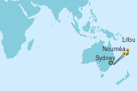 Visitando Sydney (Australia), Nouméa (Nueva Caledonia), Lifou (Isla Loyalty/Nueva Caledonia), Nouméa (Nueva Caledonia), Sydney (Australia)