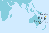 Visitando Sydney (Australia), Nouméa (Nueva Caledonia), Isla Mystery (Vanuatu), Lifou (Isla Loyalty/Nueva Caledonia), Nouméa (Nueva Caledonia), Sydney (Australia)