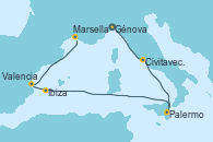 Visitando Génova (Italia), Civitavecchia (Roma), Palermo (Italia), Ibiza (España), Valencia, Marsella (Francia)