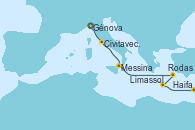 Visitando Génova (Italia), Civitavecchia (Roma), Messina (Sicilia), Rodas (Grecia), Limassol (Chipre), Haifa (Israel)