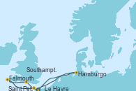 Visitando Le Havre (Francia), Southampton (Inglaterra), Falmouth (Gran Bretaña), Saint Peter´s Port (Reino Unido), Hamburgo (Alemania), Le Havre (Francia)