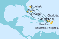 Visitando Miami (Florida/EEUU), Great Stirrup Cay (Bahamas), San Juan (Puerto Rico), Philipsburg (St. Maarten), Basseterre (Antillas), St. John´s (Antigua y Barbuda), Charlotte Amalie (St. Thomas), PUERTO PLATA, REPUBLICA DOMINICANA, Miami (Florida/EEUU)