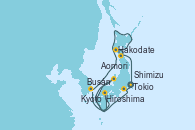 Visitando Tokio (Japón), Shimizu (Japón), Kyoto (Japón), Kyoto (Japón), Hiroshima (Japón), Busán (Corea del Sur), Hakodate (Japón), Aomori (Japón), Tokio (Japón)