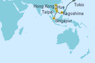 Visitando Tokio (Japón), Kagoshima (Japón), Taipei (Taiwan), Hong Kong (China), Hue (Vietnam), Singapur