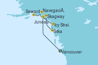 Visitando Vancouver (Canadá), Juneau (Alaska), Icy Strait Point (Alaska), Sitka (Alaska), Skagway (Alaska), Navegación por Glaciar Hubbard (Alaska), Seward (Alaska)