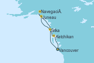 Visitando Vancouver (Canadá), Sitka (Alaska), Juneau (Alaska), Navegación por Glaciar Hubbard (Alaska), Ketchikan (Alaska), Vancouver (Canadá)