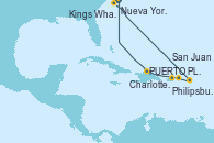 Visitando Nueva York (Estados Unidos), Kings Wharf (Bermudas), Philipsburg (St. Maarten), Charlotte Amalie (St. Thomas), San Juan (Puerto Rico), PUERTO PLATA, REPUBLICA DOMINICANA, Nueva York (Estados Unidos)