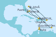 Visitando Puerto Cañaveral (Florida), Puerto Plata, Republica Dominicana, Aruba (Antillas), Colón, Saint George (Grenada), St. John´s (Antigua y Barbuda), Charlotte Amalie (St. Thomas), Great Stirrup Cay (Bahamas), Puerto Cañaveral (Florida)