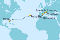 Visitando Civitavecchia (Roma), Livorno, Pisa y Florencia (Italia), Marsella (Francia), Barcelona, Ponta Delgada (Azores), Miami (Florida/EEUU)