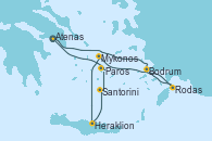 Visitando Atenas (Grecia), Rodas (Grecia), Bodrum (Turquia), Mykonos (Grecia), Heraklion (Creta), Santorini (Grecia), Paros (Grecia), Atenas (Grecia)