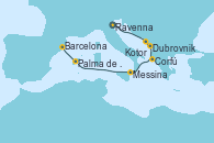 Visitando Ravenna (Italia), Dubrovnik (Croacia), Kotor (Montenegro), Corfú (Grecia), Messina (Sicilia), Palma de Mallorca (España), Barcelona