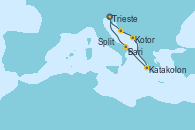 Visitando Trieste (Italia), Split (Croacia), Kotor (Montenegro), Katakolon (Olimpia/Grecia), Bari (Italia), Trieste (Italia)