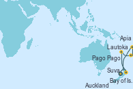 Visitando Auckland (Nueva Zelanda), Bay of Islands (Nueva Zelanda), Suva (Fiyi), Lautoka (Fiyi), Apia (Samoa), Pago Pago (Samoa), Auckland (Nueva Zelanda)