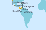 Visitando Miami (Florida/EEUU), Cartagena de Indias (Colombia), Colón (Panamá), Canal Panamá, Puntarenas (Costa Rica), Puerto Vallarta (México), Los Ángeles (California)