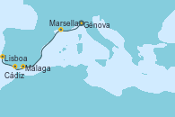 Visitando Génova (Italia), Marsella (Francia), Málaga, Cádiz (España), Lisboa (Portugal)