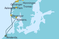 Visitando Ámsterdam (Holanda), Geiranger (Noruega), Tromso (Noruega), Honningsvag (Noruega), Aalesund (Noruega), Flam (Noruega), Stavanger (Noruega), Kristiansand (Noruega), Ámsterdam (Holanda)