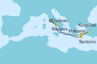 Visitando Civitavecchia (Roma), Santorini (Grecia), Mykonos (Grecia), Kusadasi (Efeso/Turquía), Nápoles (Italia), Civitavecchia (Roma)