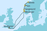 Visitando Southampton (Inglaterra), Haugesund (Noruega), Flam (Noruega), Molde (Noruega), Stavanger (Noruega), Southampton (Inglaterra)