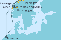 Visitando Ámsterdam (Holanda), Geiranger (Noruega), Molde (Noruega), Honningsvag (Noruega), Tromso (Noruega), Flam (Noruega), Aalesund (Noruega), Olden (Noruega), Bergen (Noruega), Ámsterdam (Holanda)