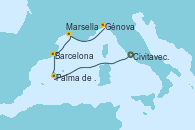 Visitando Civitavecchia (Roma), Palma de Mallorca (España), Barcelona, Marsella (Francia), Génova (Italia)
