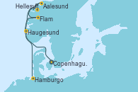 Visitando Copenhague (Dinamarca), Flam (Noruega), Aalesund (Noruega), Hellesylt (Noruega), Haugesund (Noruega), Hamburgo (Alemania)