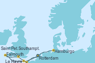 Visitando Rotterdam (Holanda), Rotterdam (Holanda), Le Havre (Francia), Southampton (Inglaterra), Falmouth (Gran Bretaña), Saint Peter´s Port (Reino Unido), Hamburgo (Alemania)