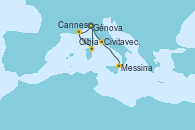 Visitando Génova (Italia), Olbia (Cerdeña), Cannes (Francia), Génova (Italia), Civitavecchia (Roma), Messina (Sicilia)