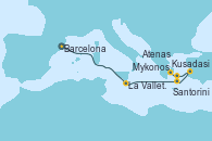 Visitando Barcelona, La Valletta (Malta), Santorini (Grecia), Kusadasi (Efeso/Turquía), Mykonos (Grecia), Atenas (Grecia)