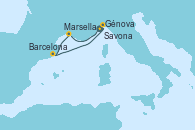 Visitando Savona (Italia), Marsella (Francia), Barcelona, Génova (Italia)