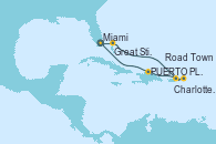 Visitando Miami (Florida/EEUU), Great Stirrup Cay (Bahamas), Charlotte Amalie (St. Thomas), Road Town (Isla Tórtola/Islas Vírgenes), Puerto Plata, Republica Dominicana, Miami (Florida/EEUU)