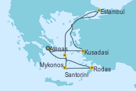 Visitando Atenas (Grecia), Kusadasi (Efeso/Turquía), Estambul (Turquía), Estambul (Turquía), Mykonos (Grecia), Santorini (Grecia), Rodas (Grecia), Atenas (Grecia)