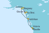 Visitando Seattle (Washington/EEUU), Ketchikan (Alaska), Juneau (Alaska), Skagway (Alaska), Icy Strait Point (Alaska), Glaciar Bay (Alaska), Victoria (Canadá), Seattle (Washington/EEUU)