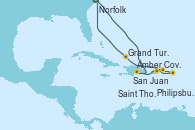 Visitando Norfolk (Virginia/EEUU), Amber Cove (República Dominicana), San Juan (Puerto Rico), Philipsburg (St. Maarten), Saint Thomas (Islas Vírgenes), Grand Turks(Turks & Caicos), Norfolk (Virginia/EEUU)