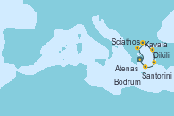 Visitando Atenas (Grecia), Scíathos (Grecia), Kavala (Grecia), Dikili (Turquía), Bodrum (Turquia), Santorini (Grecia), Atenas (Grecia)