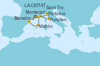 Visitando Montecarlo (Mónaco), Portofino (Italia), Portoferraio (Italia), Saint Tropez (Francia), LA CIOTAT, Mahón (Menorca/España), Barcelona