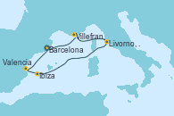 Visitando Barcelona, Villefranche (Niza/Mónaco/Francia), Livorno, Pisa y Florencia (Italia), Ibiza (España), Valencia, Barcelona