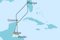 Visitando Tampa (Florida), Belize (Caribe), Roatán (Honduras), Cozumel (México), Tampa (Florida)