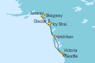 Visitando Seattle (Washington/EEUU), Ketchikan (Alaska), Icy Strait Point (Alaska), Glaciar Bay (Alaska), Skagway (Alaska), Juneau (Alaska), Victoria (Canadá), Seattle (Washington/EEUU)